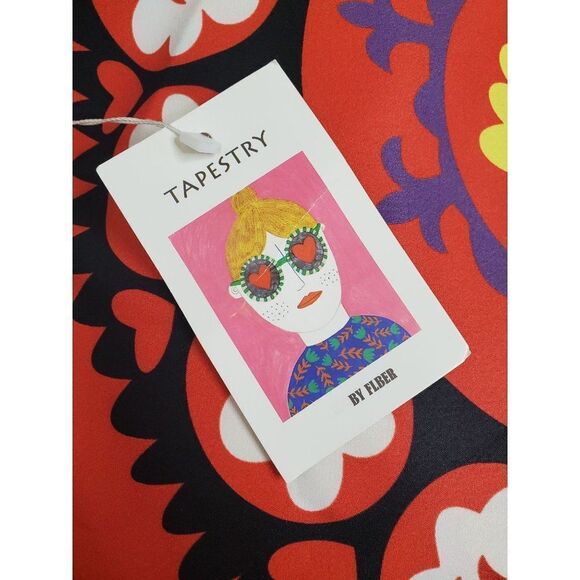 Wall Art Tapestry Bright Red Mexican Floral Print - Picture 6 of 7